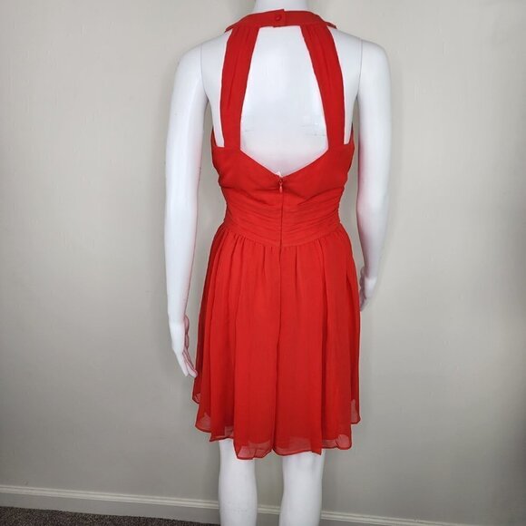 NWT L'AGENCE V Neck Strappy Back Banded Waist Mini Dress Red Size Small - Picture 2 of 12